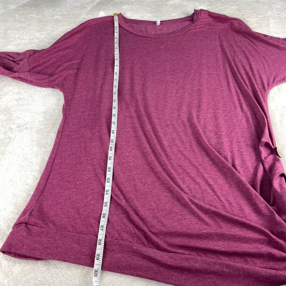 Casual Tunic Top Sweatshirt Womens 2XL Wine Red Side Ruched Wood Button Soft‎ - Picture 7 of 10